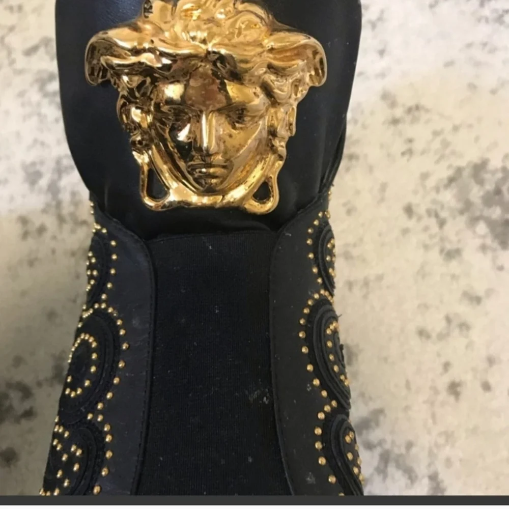 Versace Black and Gold Sneakers with‎ Ornate Design